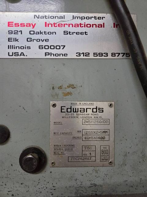 Edwards nameplate and importer label